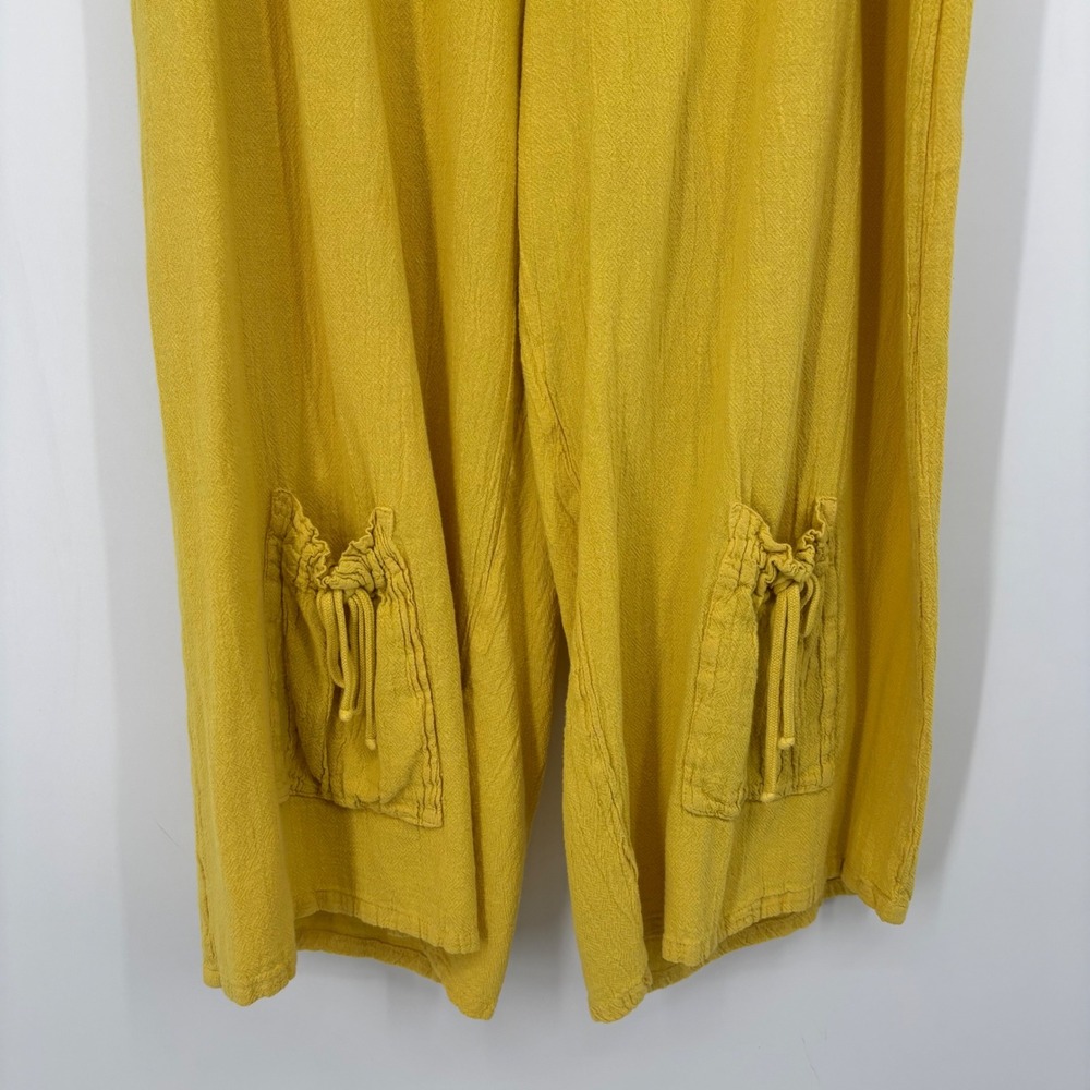 Oh My Gauze Wide-Leg Pants Drawstring Leg Pockets Yellow Size XXL (3) - Picture 5 of 8